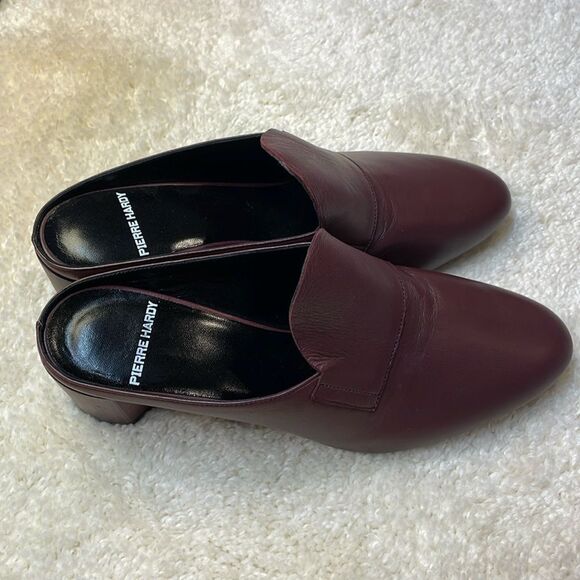 Pierre Hardy Burgundy Leather Block Heels Mules Womens Sz 7.5 - Picture 4 of 11
